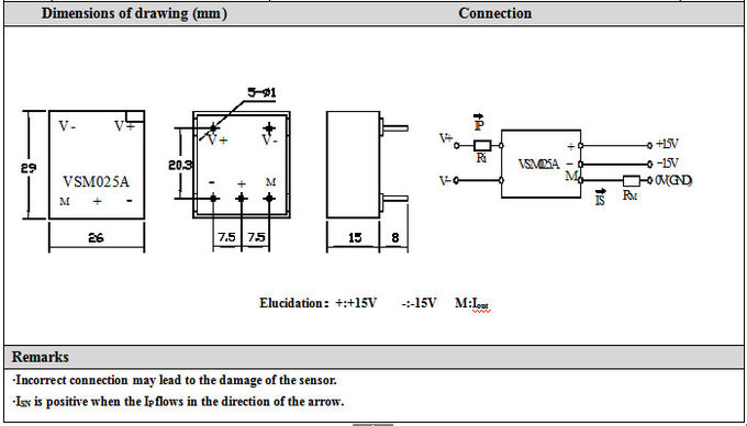 alta precisione ad effetto hall del sensore VSM025A di tensione del supporto del PWB dell'uscita di ±25mA