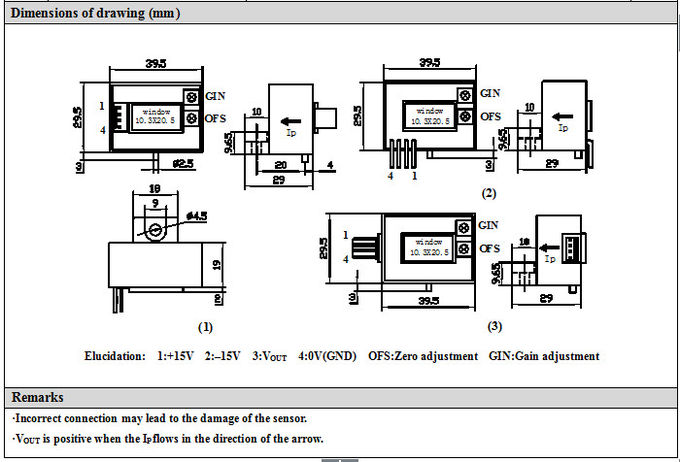 dimensione corrente ad effetto hall del sensore 20.5x 10mm del ciclo aperto 4V per la saldatrice